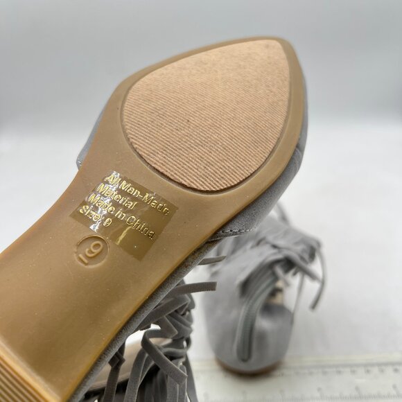 Grey Women Retro Tassel Flat Pump Fringe Ankle Strap Open Toe Buckle Casual Shoe - Picture 5 of 7